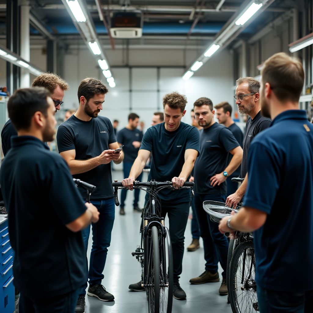 Team von Fahrradexperten bei der Arbeit